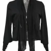 Black draped viscose-blend open-front cardigan