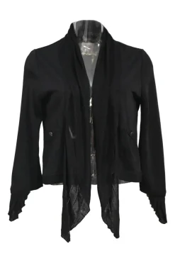 Black draped viscose-blend open-front cardigan