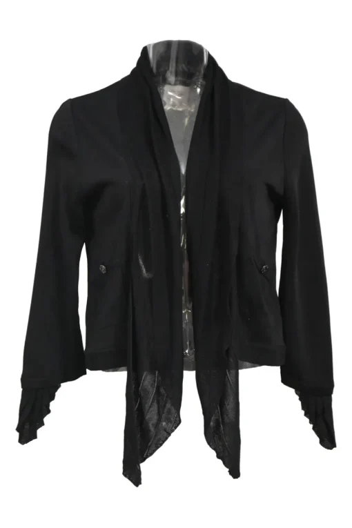 Black draped viscose-blend open-front cardigan