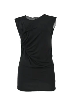 Black draped viscose-blend ruched tank top
