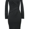 Black draped viscose-blend wrap-effect mini sheath dress