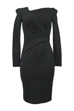 Black draped viscose-blend wrap-effect mini sheath dress