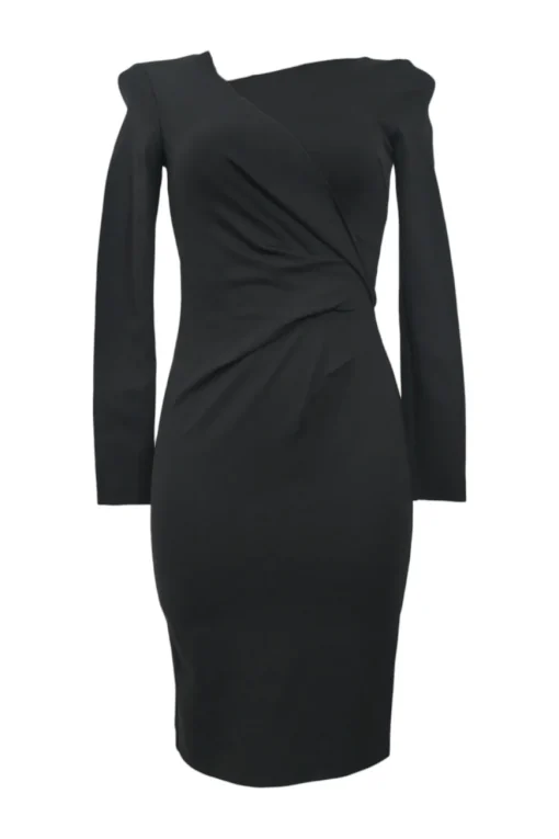 Black draped viscose-blend wrap-effect mini sheath dress