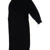 Black draped viscose-blend one shoulder apron-style midi knit sheath dress