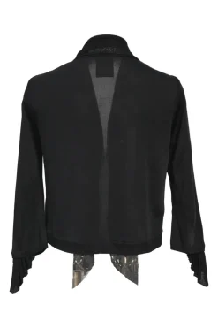 Black draped viscose-blend open-front cardigan