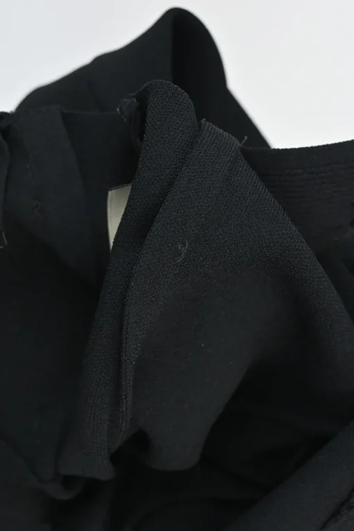 Black draped viscose-blend interlock knit pencil sheath dress with scalloped flutter sleeves and hem