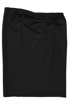 Black draped wool-blend low-rise pencil skirt with knot detail at hip