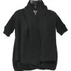 Black draped wool-yak blend jersey knit shawl collar twist-front wrap cardigan