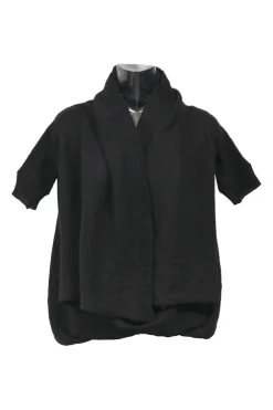 Black draped wool-yak blend jersey knit shawl collar twist-front wrap cardigan