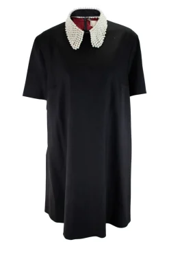 black dress with detachable pearl collar