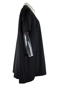 black dress with detachable pearl collar