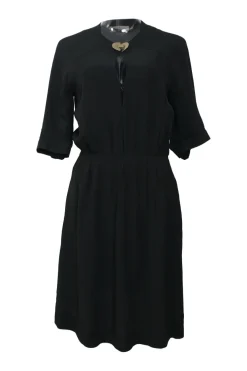 Black embellished acetate-blend keyhole-front dolman sleeve knee-length blouson dress