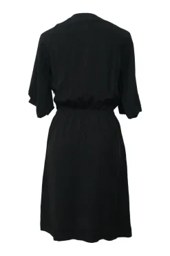 Black embellished acetate-blend keyhole-front dolman sleeve knee-length blouson dress