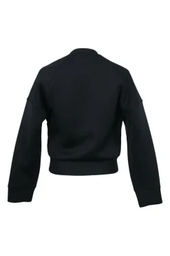 Black embellished neoprene crewneck pullover hoodie featuring mixed-media poodle motif