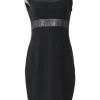 Black embellished ponte-knit sleeveless sheath dress