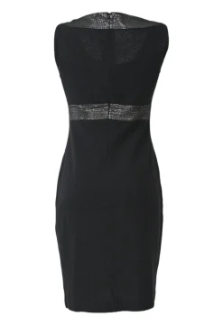 Black embellished ponte-knit sleeveless sheath dress