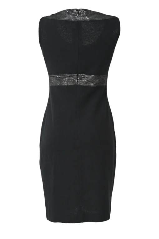 Black embellished ponte-knit sleeveless sheath dress