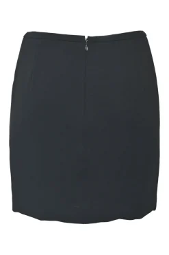 Black embellished pull-on side slit mini skirt featuring lion pin appliqué