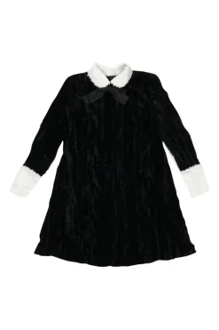Black embellished viscose-blend crushed velvet mini dress with contrasting Peter Pan collar and cuffs