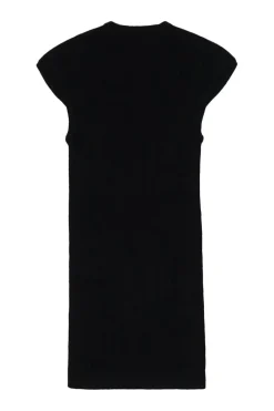 Black embellished viscose-blend cap sleeve knit shift with metallic coat of arms shank buttons