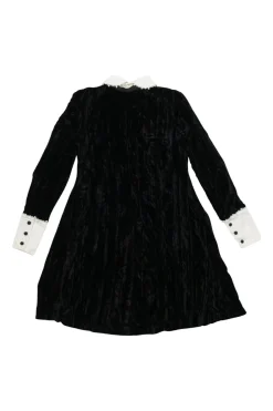Black embellished viscose-blend crushed velvet mini dress with contrasting Peter Pan collar and cuffs