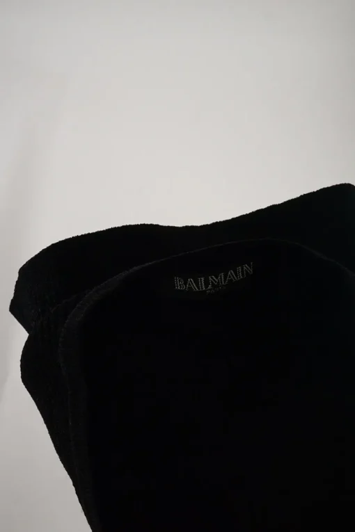 Black embellished viscose-blend cap sleeve knit shift with metallic coat of arms shank buttons