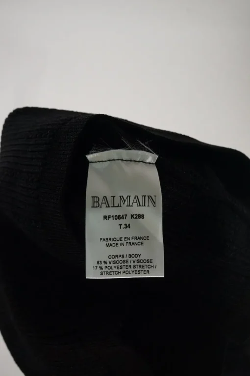 Black embellished viscose-blend cap sleeve knit shift with metallic coat of arms shank buttons