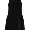 Black embellished wool portrait collar sleeveless mini dress with kick pleat skirt