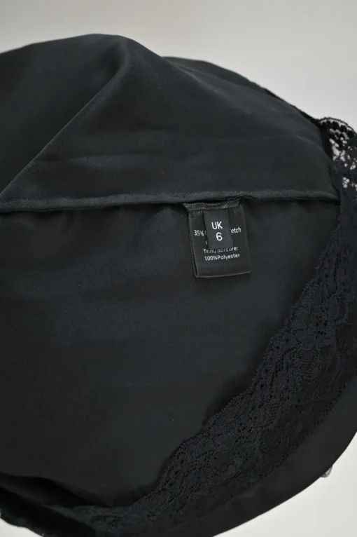 Black embroidered semi-sheer polypropylene tulle sleeveless ruffle midi A-line dress