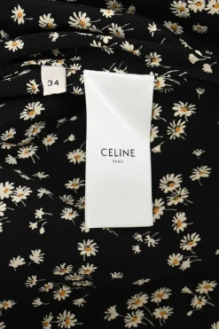 Black floral-print viscose band collar half-button dolman sleeve shirtdress with puff sleeves