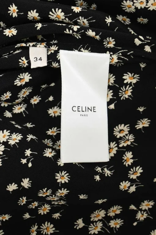 Black floral-print viscose band collar half-button dolman sleeve shirtdress with puff sleeves
