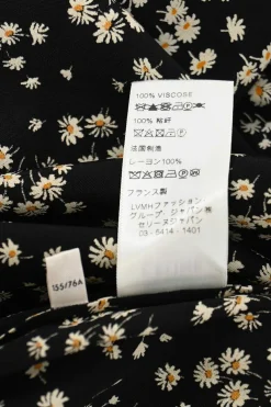 Black floral-print viscose band collar half-button dolman sleeve shirtdress with puff sleeves