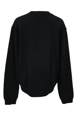 Black French terry crewneck pullover sweatshirt with glitter flocking detail