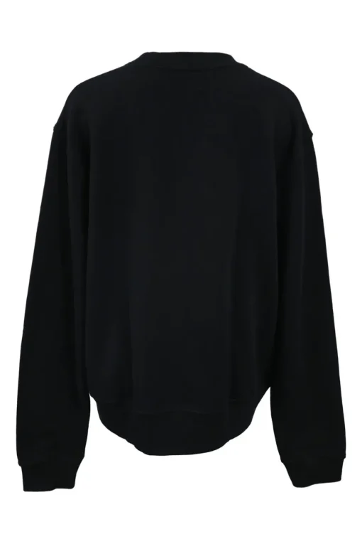 Black French terry crewneck pullover sweatshirt with glitter flocking detail