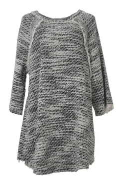 Black fringe cotton-blend Emany bouclé tweed cropped sleeve shift dress
