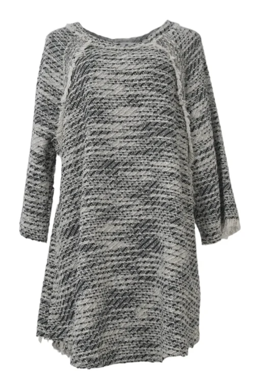 Black fringe cotton-blend Emany bouclé tweed cropped sleeve shift dress