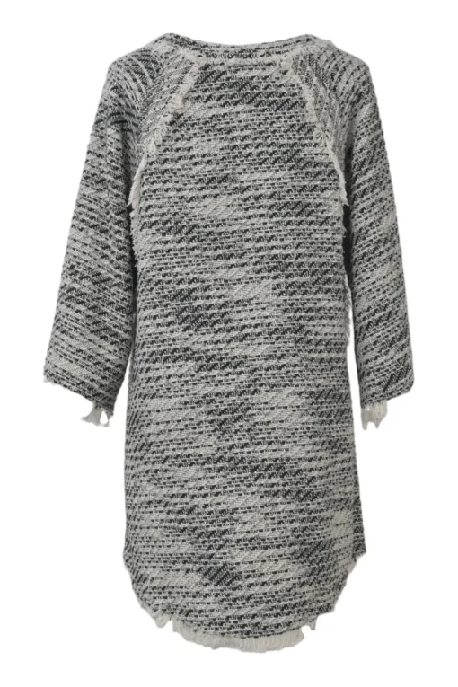 Black fringe cotton-blend Emany bouclé tweed cropped sleeve shift dress