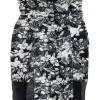 Black, grey and white floral patterned sleeveless mini dress