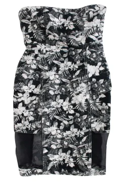 Black, grey and white floral patterned sleeveless mini dress