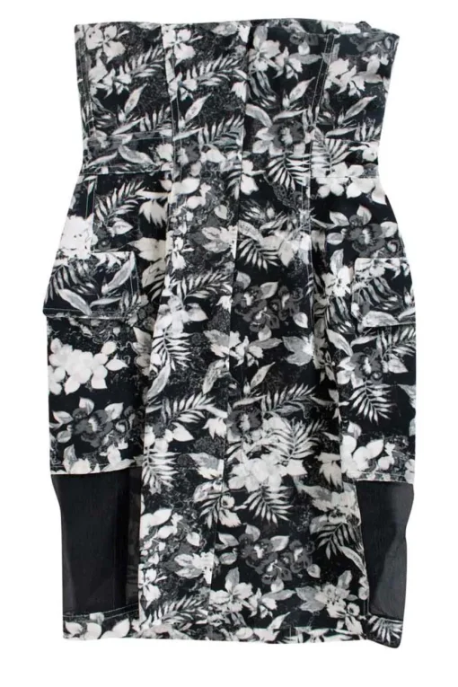 Black, grey and white floral patterned sleeveless mini dress