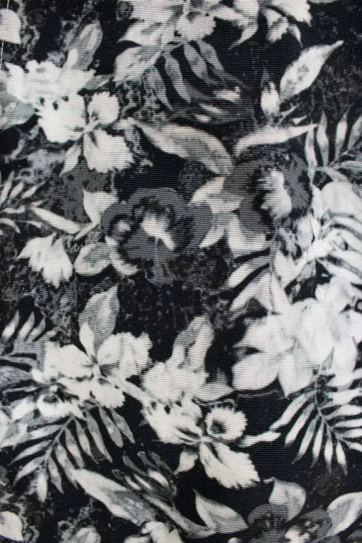 Black, grey and white floral patterned sleeveless mini dress