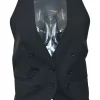 Black Label black wool-blend button-front foulard waistcoat with contrasting back panel