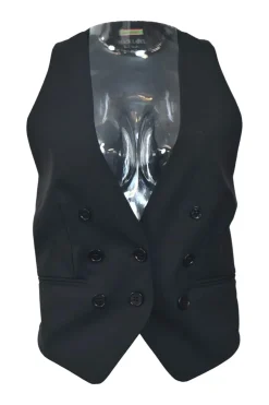 Black Label black wool-blend button-front foulard waistcoat with contrasting back panel