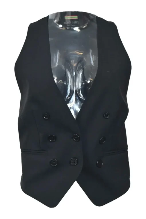 Black Label black wool-blend button-front foulard waistcoat with contrasting back panel