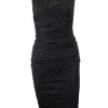 Black lace sleeveless knee-length dress gathered at the side waist