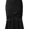 Black lace-trimmed silk godet slip skirt