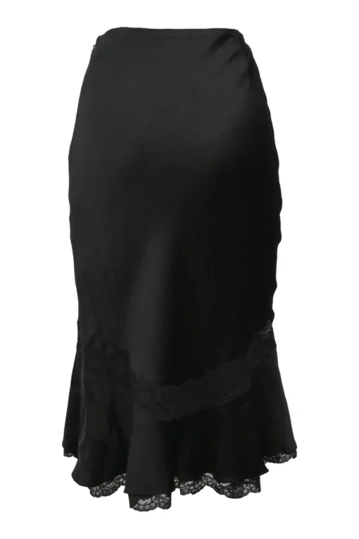 Black lace-trimmed silk godet slip skirt