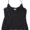 Black lace-trimmed viscose polka dot print camisole with fixed spaghetti straps