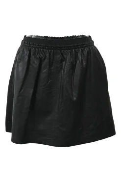 Black lambskin leather mini skirt with elasticated waistband