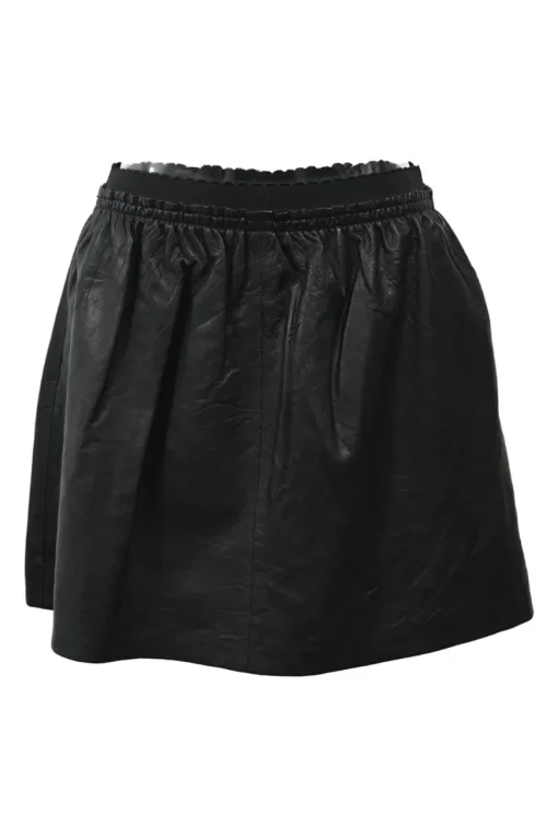 Black lambskin leather mini skirt with elasticated waistband